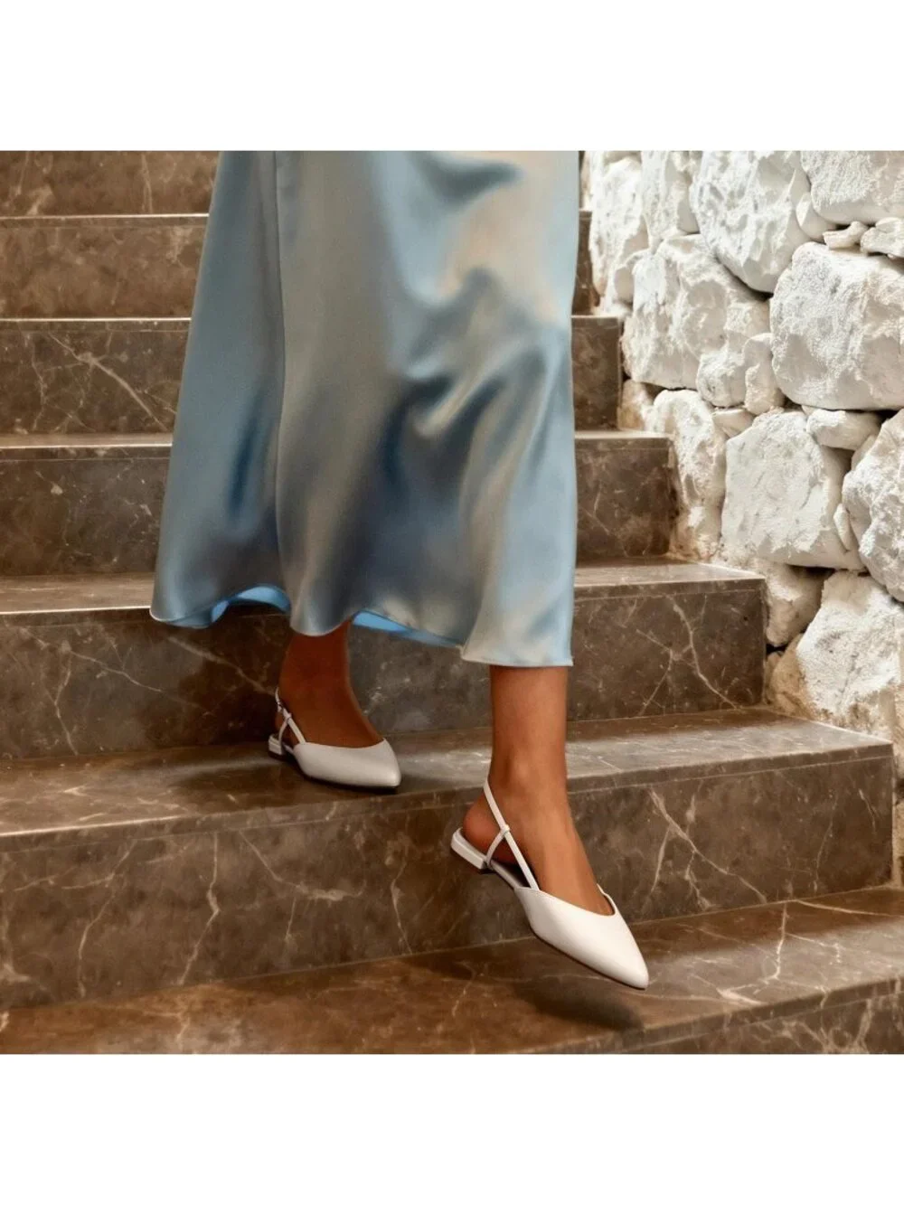 DREAM PAIRS Women's White Slingback Flats Pointed Toe Low Heel Dress Shoes - Picture 3 of 6